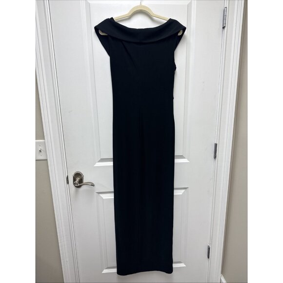 Lauren Ralph Lauren Column Gown Size 12 Black Off Shoulder Side Slit Dress NEW - Picture 10 of 14